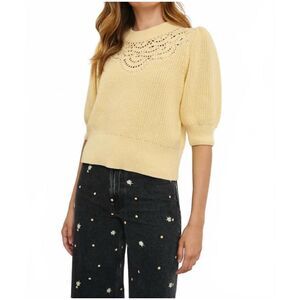 Rails Steph Sweater Top Womens Size Large Yellow Crochet Short Puff Sleeves NEW